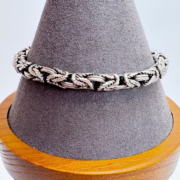 VTG Sterling Silver 925 Byzantine Link Bracelet 5.5mm Thick 8" Length Hook Clasp - Picture 4 of 9